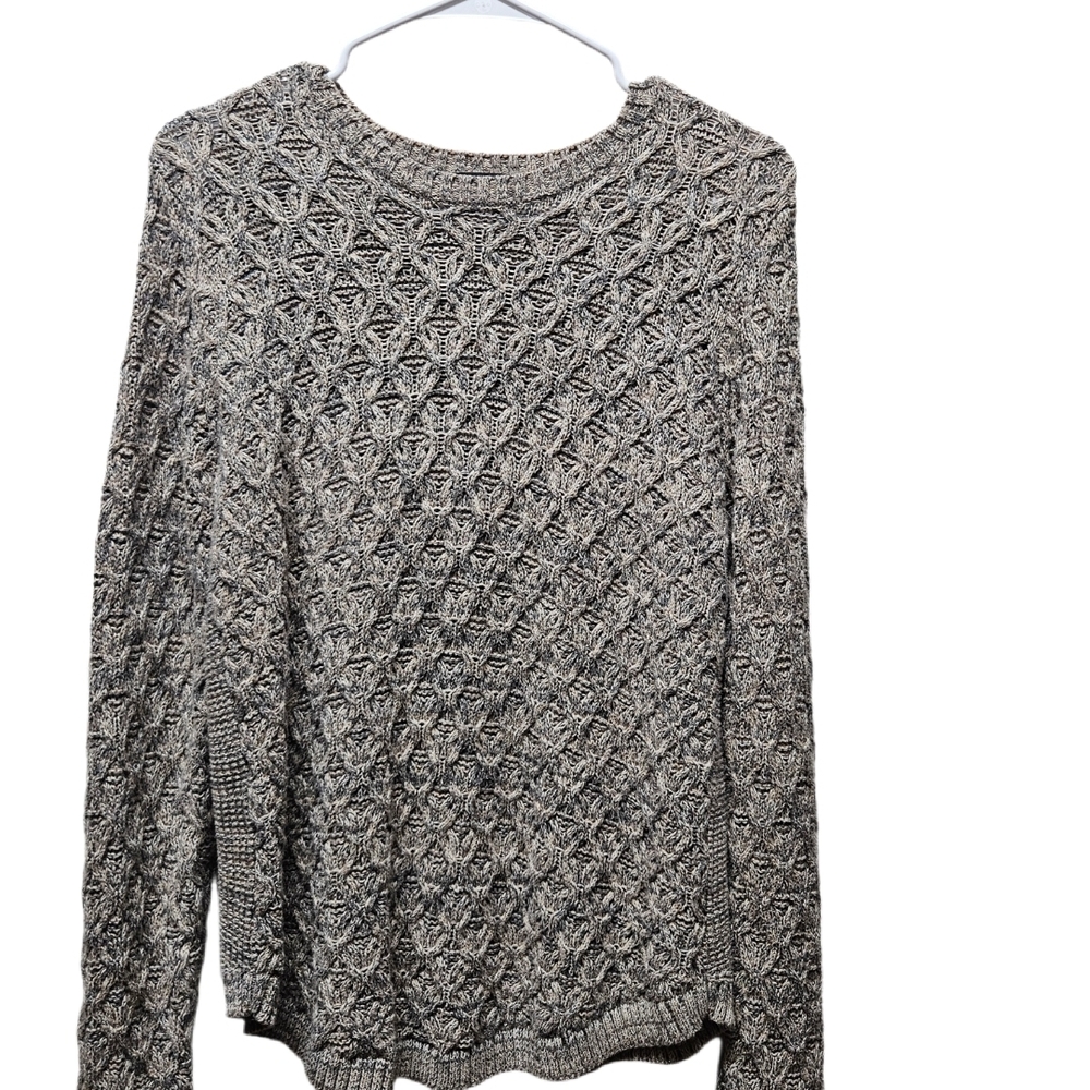 Jeanne Pierre Gray Textured Knit Cotton Sweater Size L Cozy Crewneck